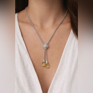 Sterling Silver 925 CZ Lariat Necklace Yellow Faceted Dropped Beads Boho